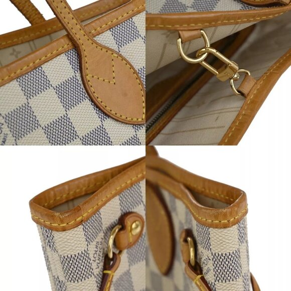 LOUIS VUITTON Neverfull PM Shoulder Tote Bag Damier Azur Leather - Picture 15 of 16